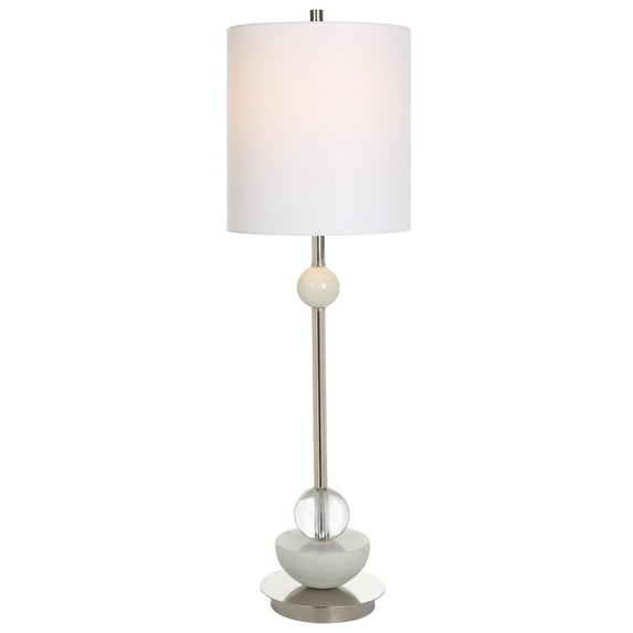Uttermost Exposition Metal Marble Crystal and Fabric Buffet Lamp in Nickel