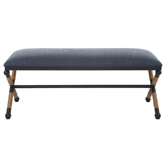 Uttermost Firth Coastal Iron MDF and Fabric Bench in Natural/Navy Blue
