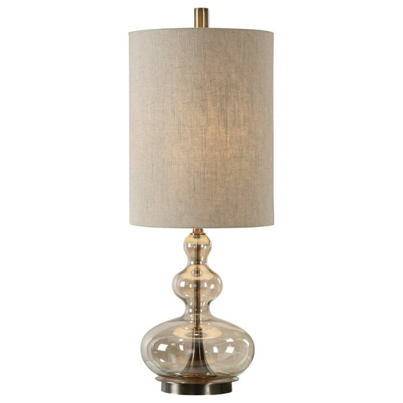 Uttermost Formoso Steel Glass and Fabric Table Lamp in Antique Brass and Khaki