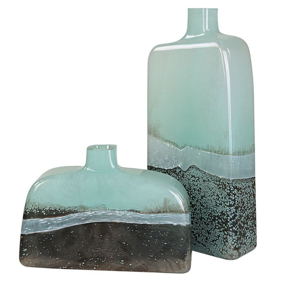 Uttermost Fuze Aqua & Bronze Vases Set of 2