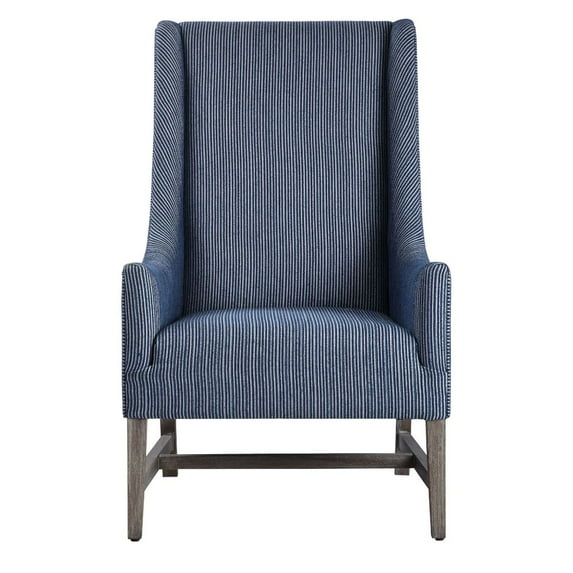 Uttermost Galiot Coastal Wood and Fabric Wingback Accent Chair in Blue and White