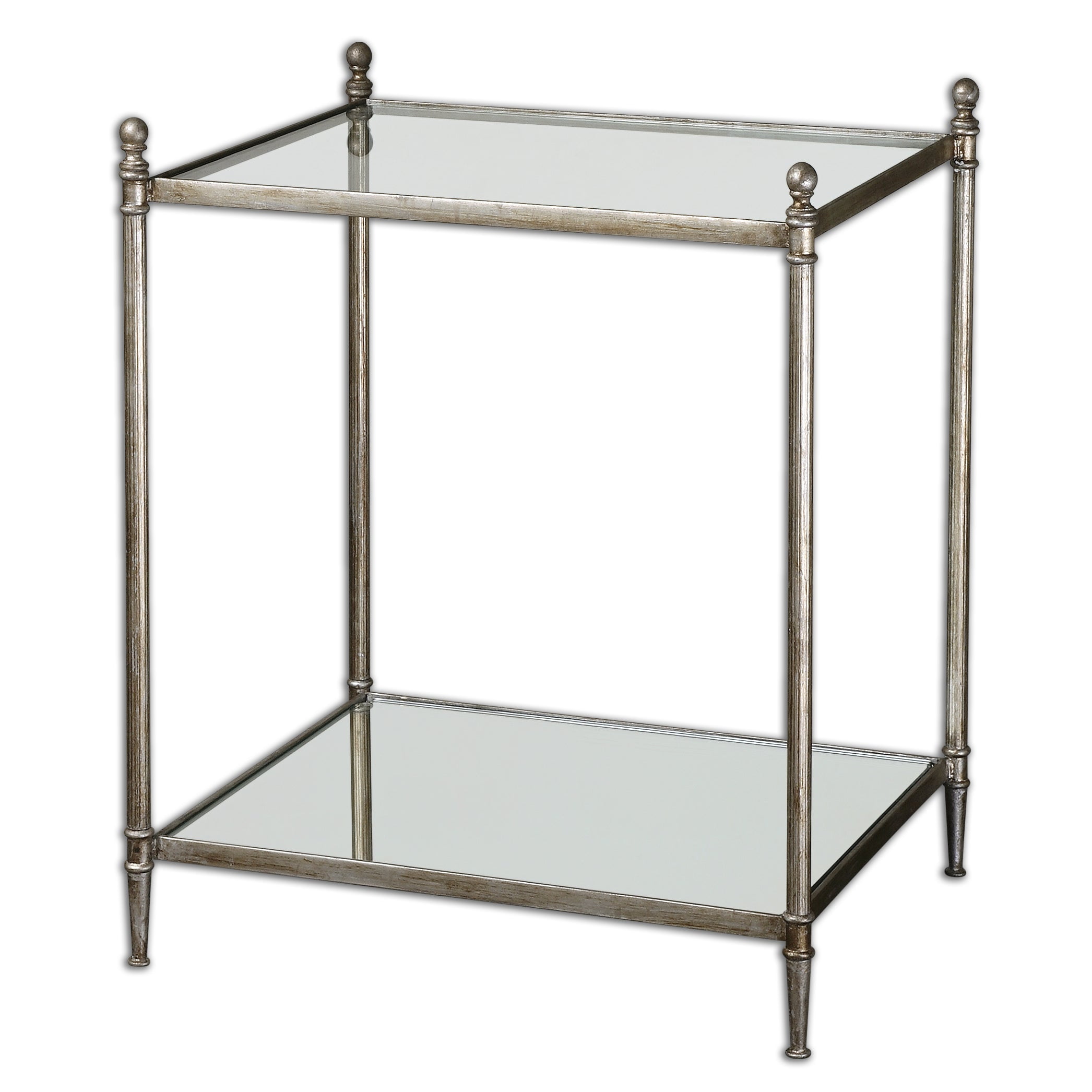 Silver Glass Mirrored Rectangular End Table 23"