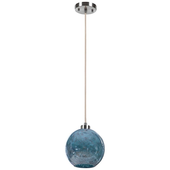 Uttermost Gemblue 1-Light Coastal Steel and Glass Mini Pendant in Blue/Nickel