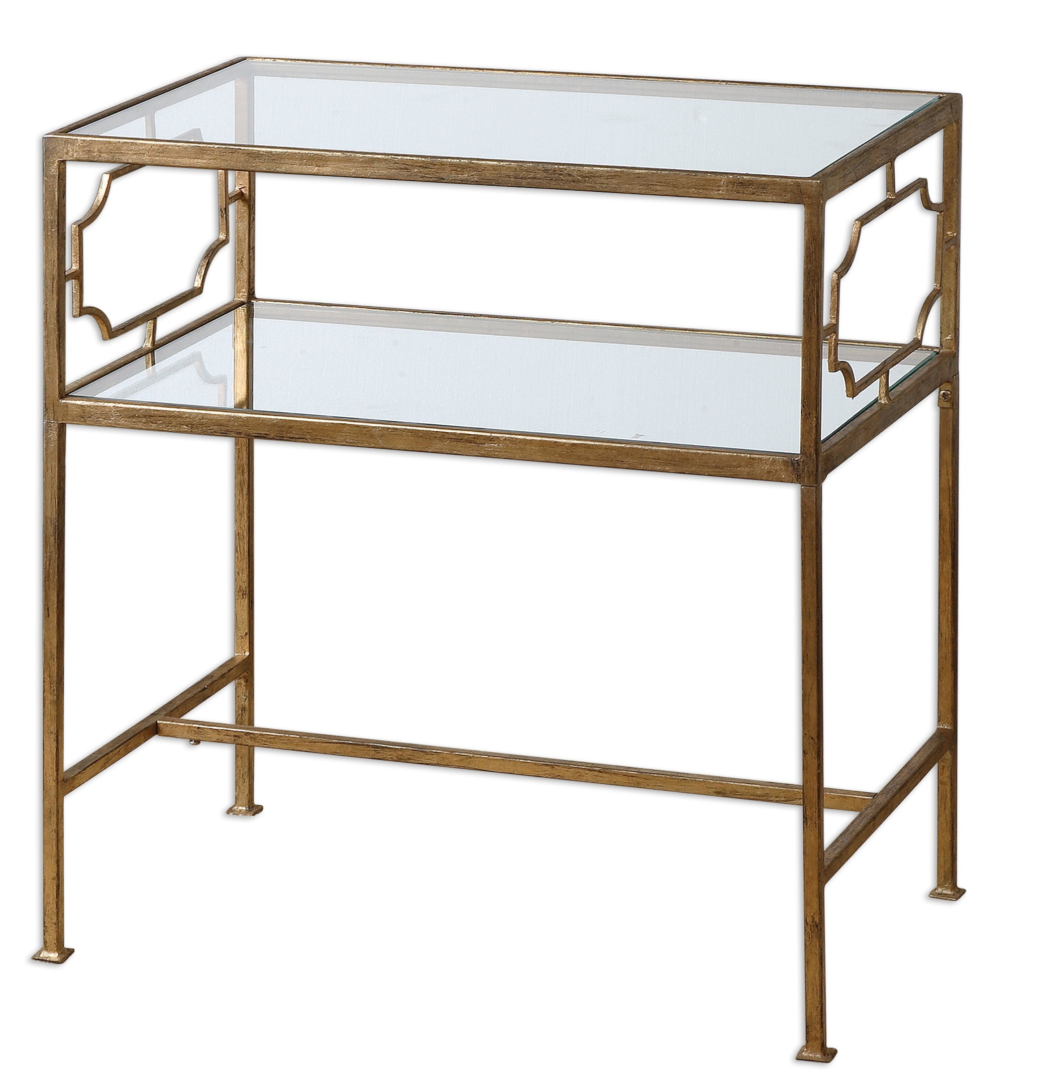 Elegant Gold Leaf Iron and Glass Rectangular Side Table