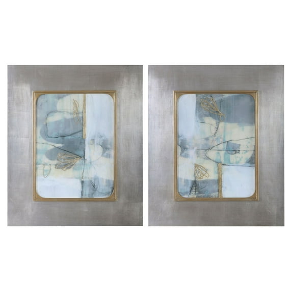 Uttermost Gilded Whimsy Contemporary Wood Abstract Print in Blue (Set of 2)