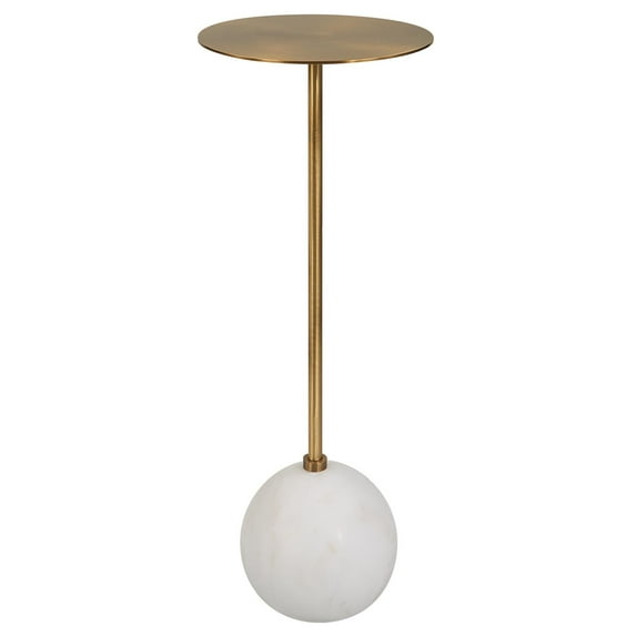 Uttermost Gimlet Contemporary Metal and Marble Drink Table in Honed White/Brass