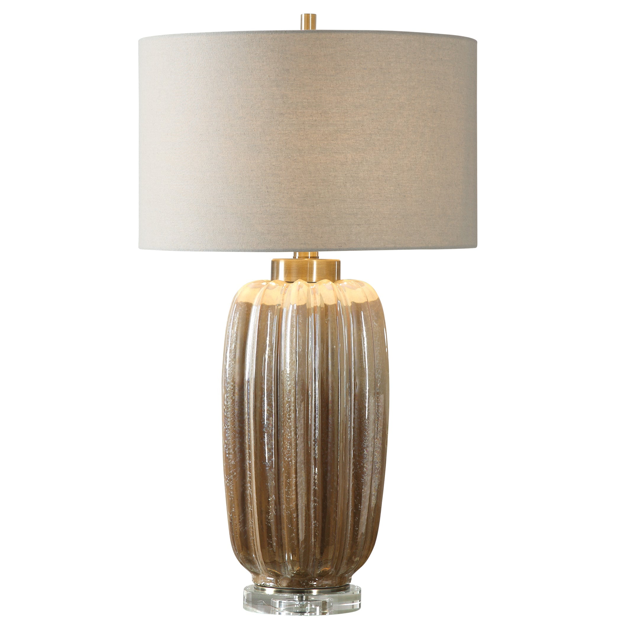 Ivory and Rust Brown Ceramic Table Lamp with Linen Drum Shade