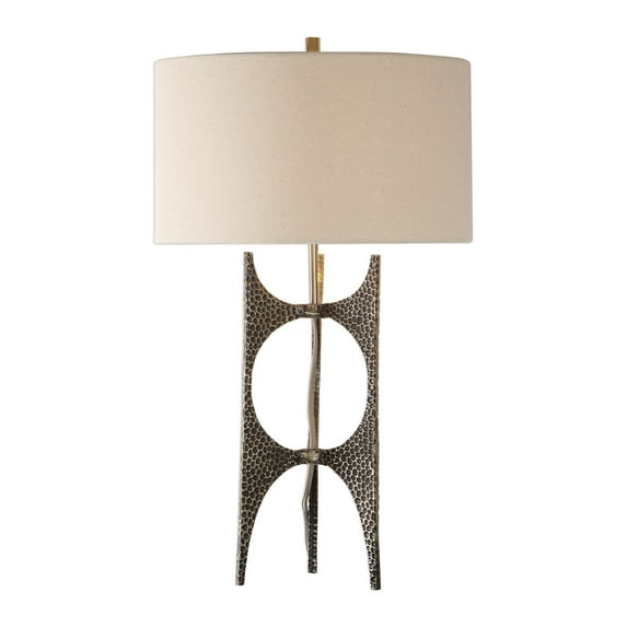 Uttermost Goldia Metal and Fabric Table Lamp in Antique Bronze and White