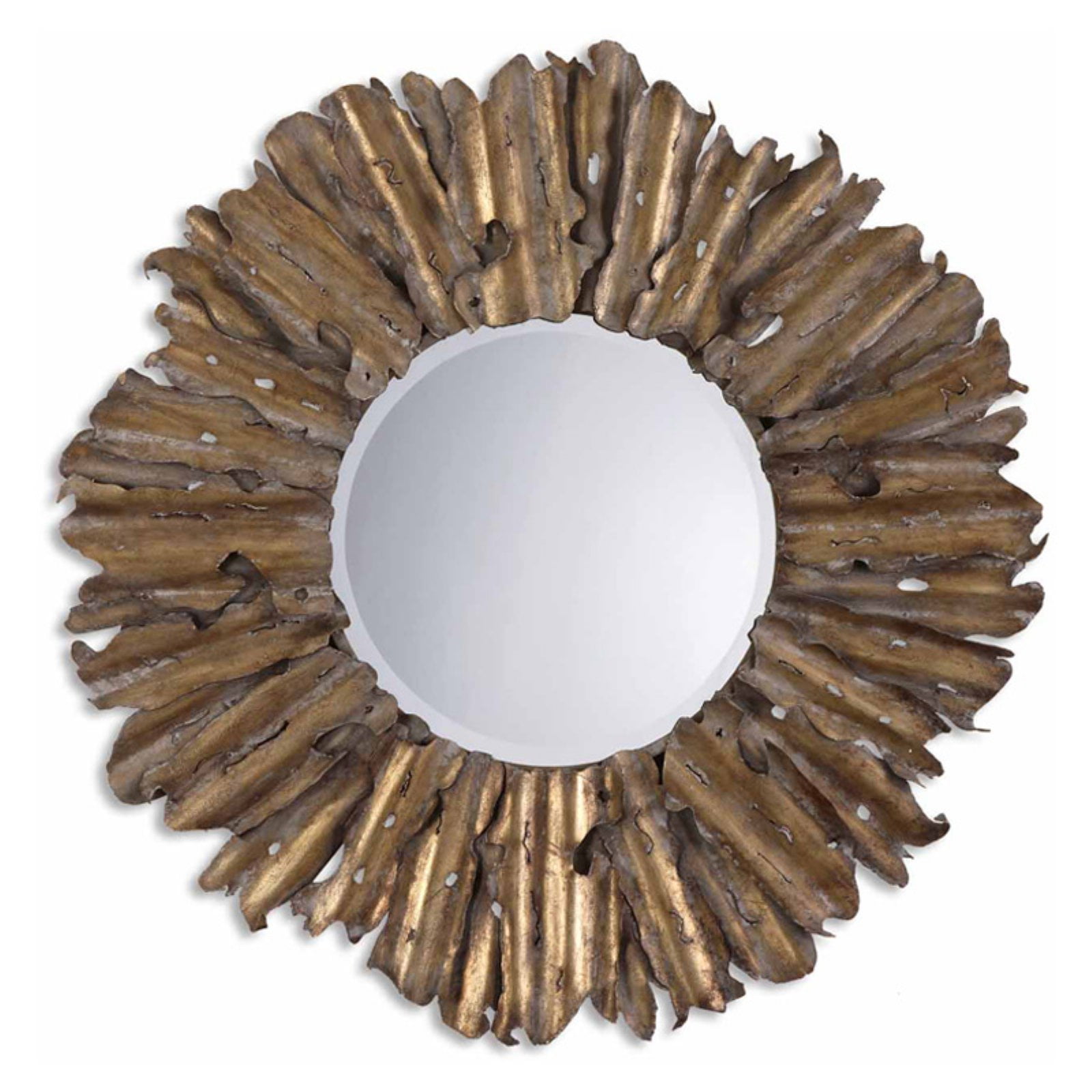 Industrial Gold Sunburst Round Wall Mirror 43"