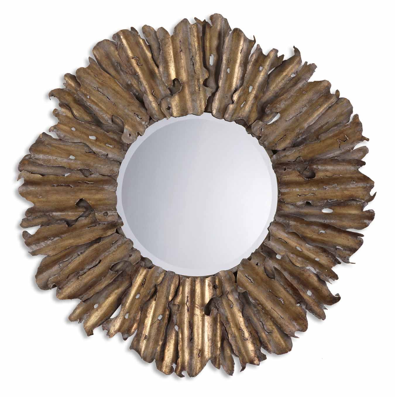 Industrial Gold Sunburst Round Wall Mirror 43"