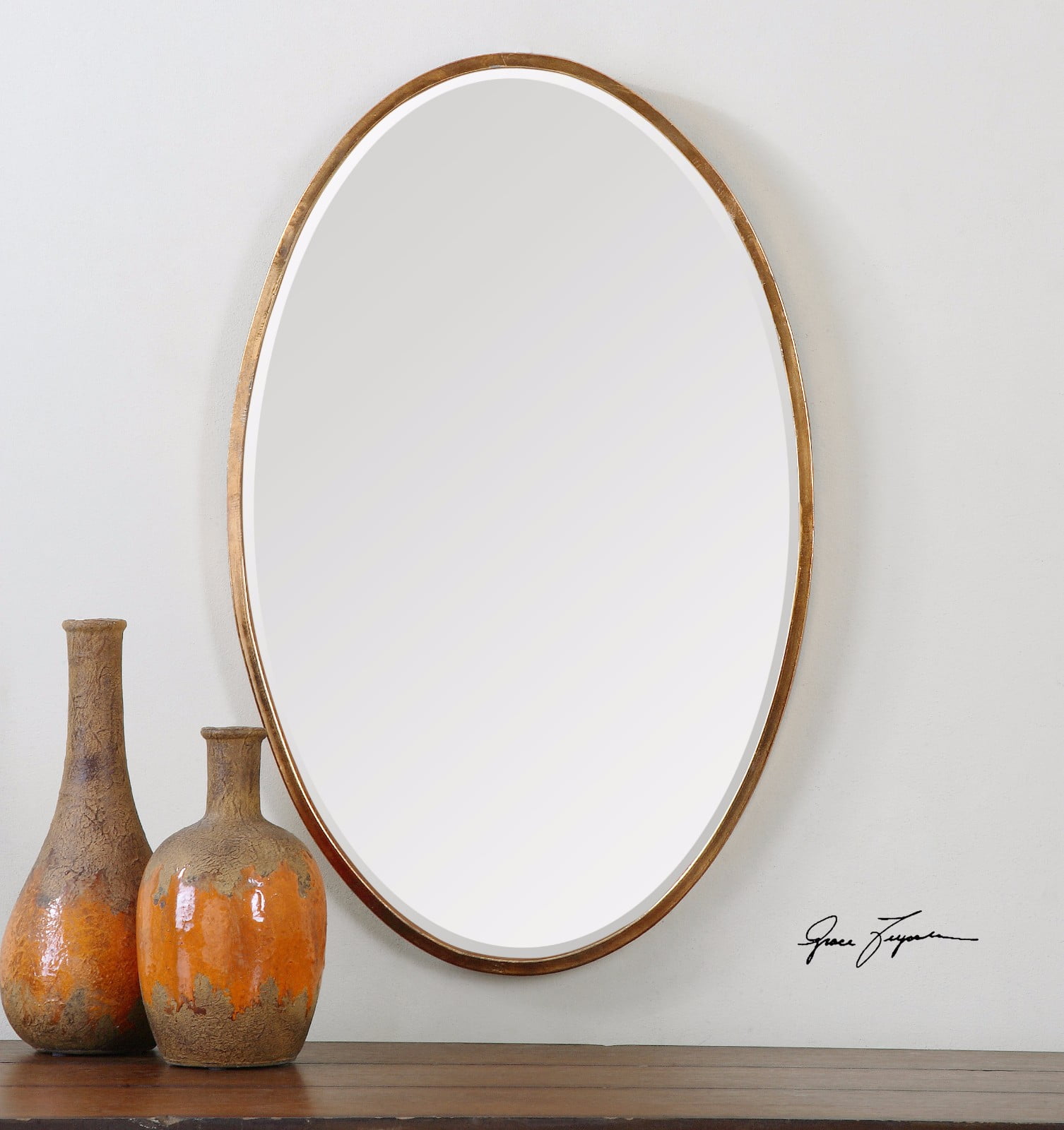Merci Contemporary Gold Oval Wall Mirror - 18" x 28"
