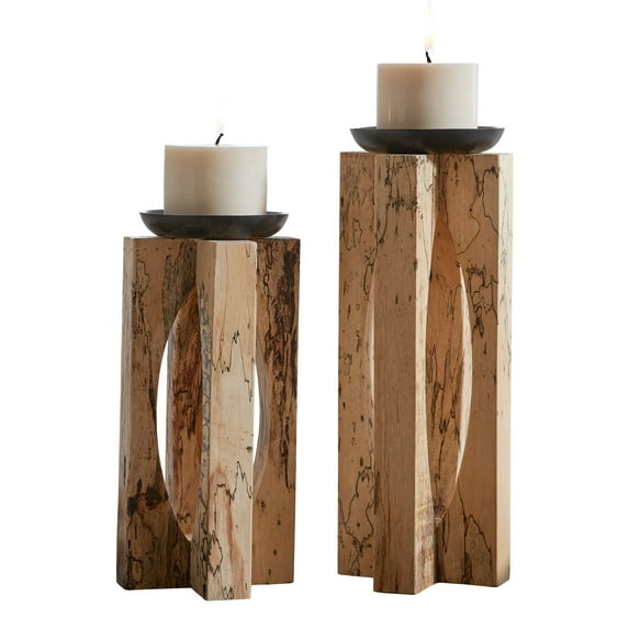 Uttermost Ilva Transitional Wood Sculptural Candleholders in Natural (Set of 2)