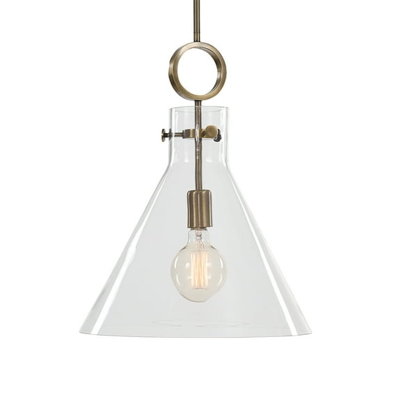 Uttermost Imbuto 1-Light Glass/Steel Metal Funnel Pendant in Aged Brass