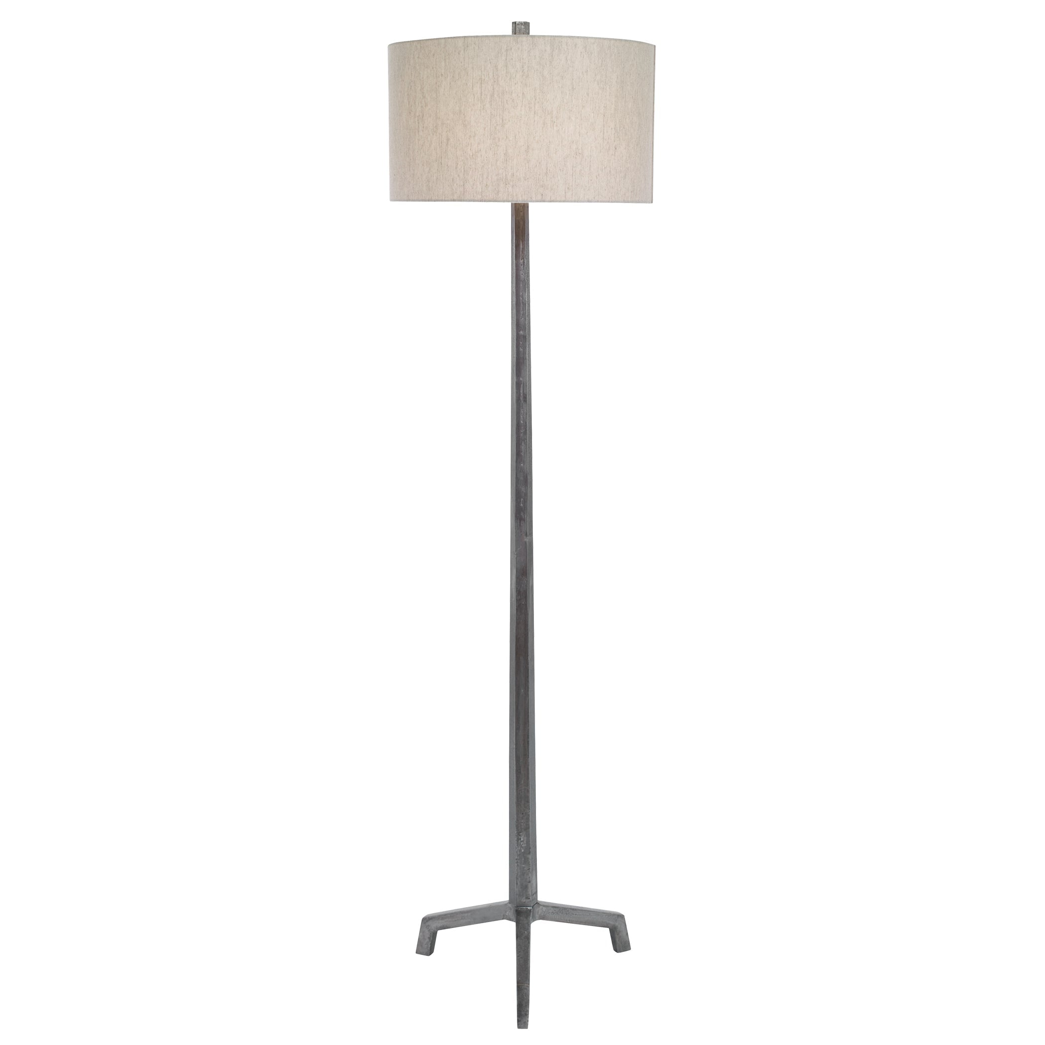 Uttermost Ivor Contemporary Cast Iron Floor Lamp in Silver and Light Beige