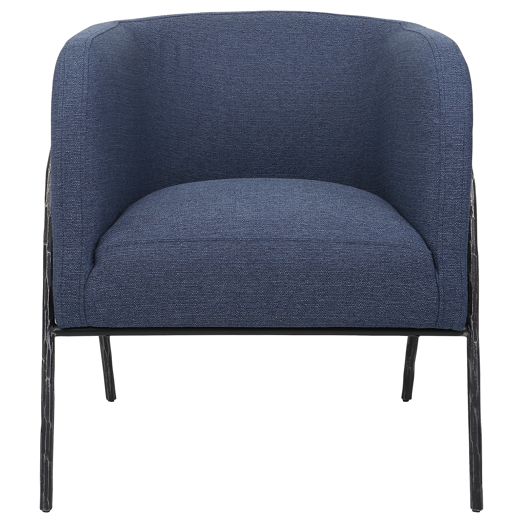 Scandinavian Transitional Denim Blue Metal Barrel Accent Chair