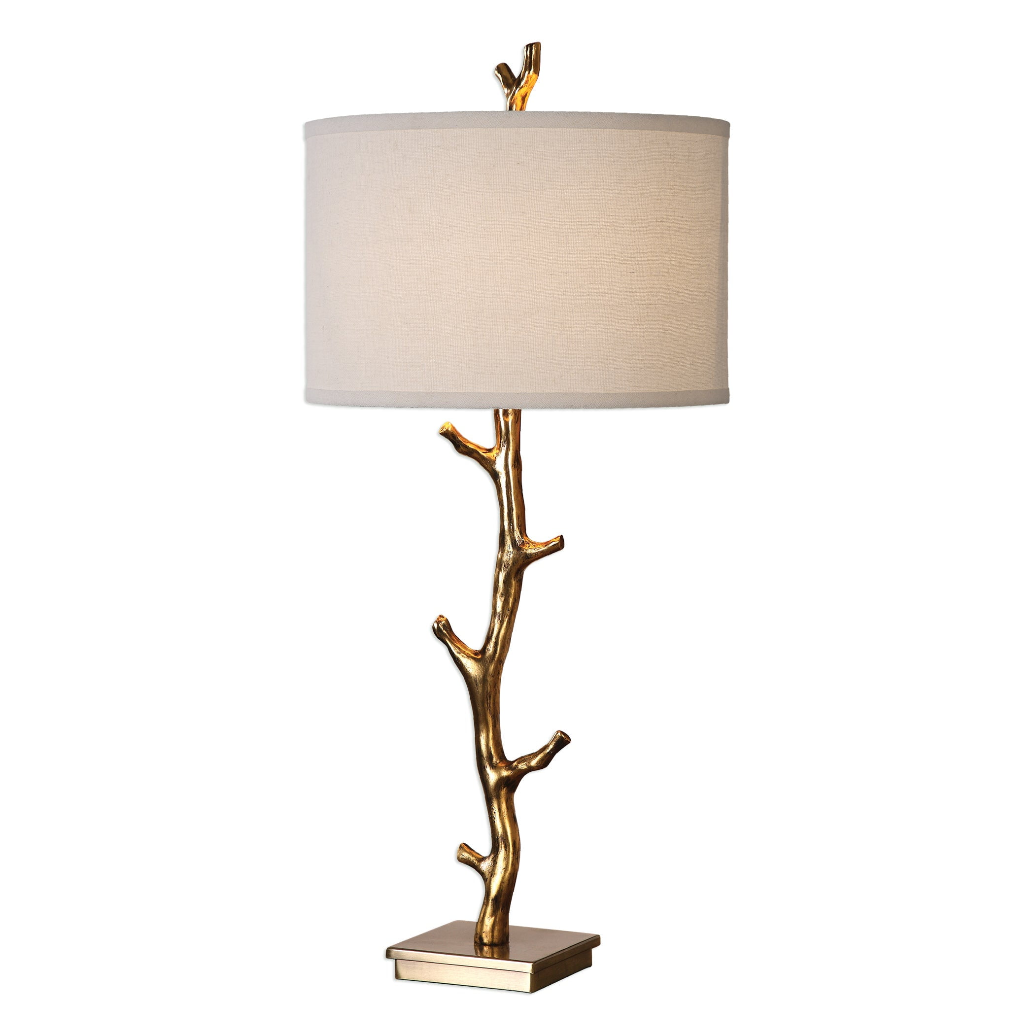 Uttermost Javor Steel Fabric Tree Branch Table Lamp in Antique Gold and Ivory