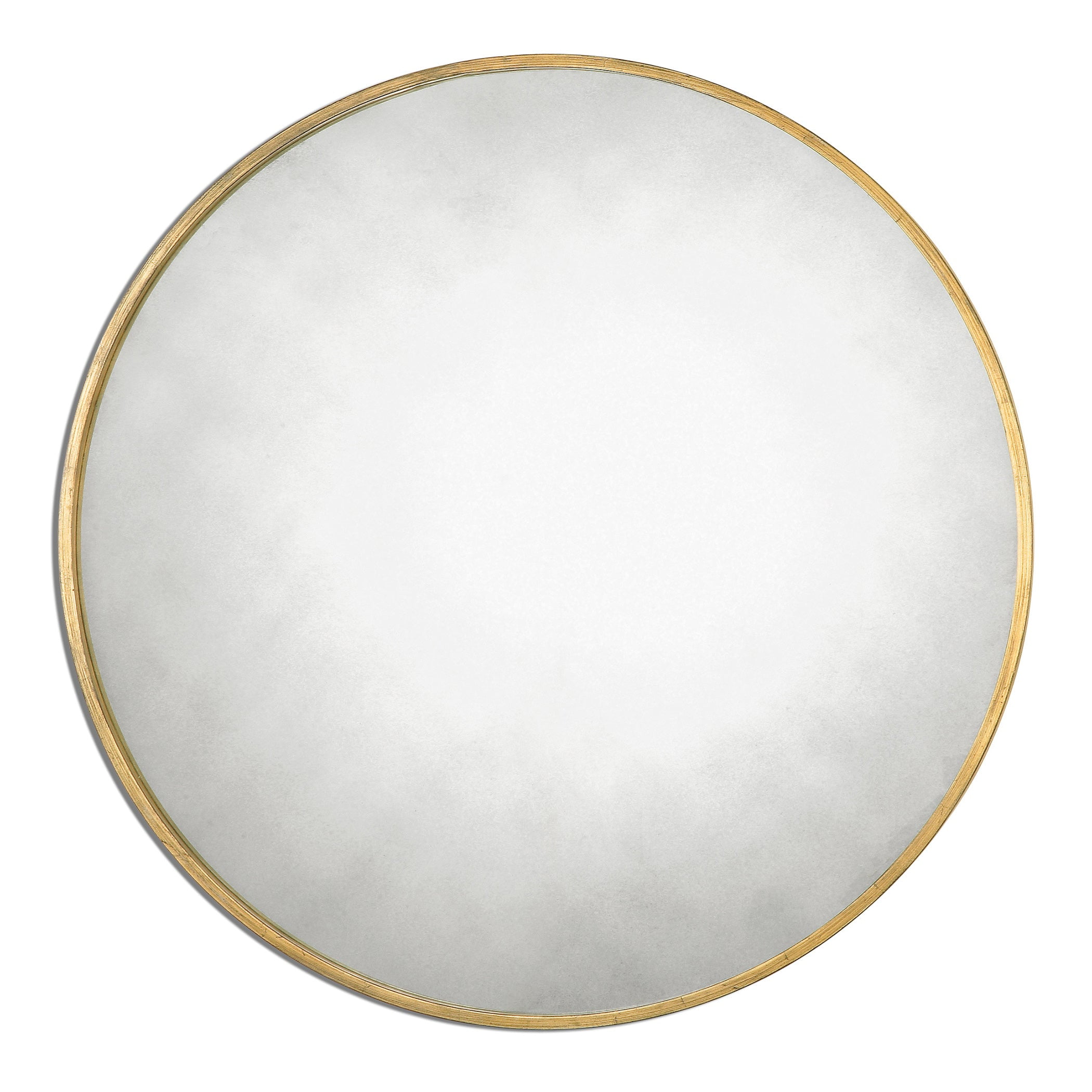 Elegant Round 43" Wood and Gold Contemporary Wall Mirror