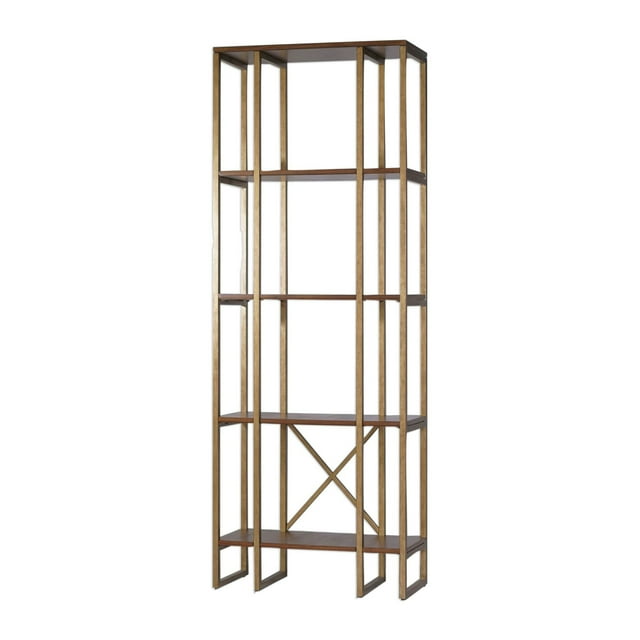 Uttermost Karishma 4-Shelf MDF and Metal Bookcase in Antique Gold/Dark Walnut