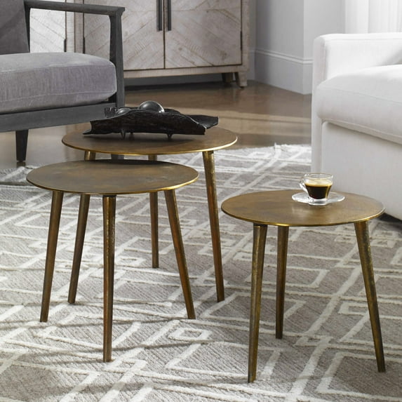 Uttermost Kasai Aluminum Coffee Tables in Oxidized Antique Gold (Set of 3)