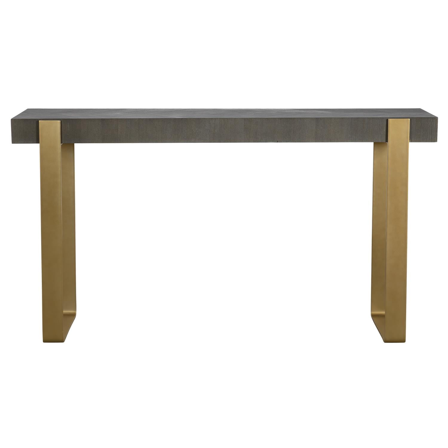 Uttermost Kea Contemporary MDF Ash Veneer Iron Console Table in Brass/Woodtone