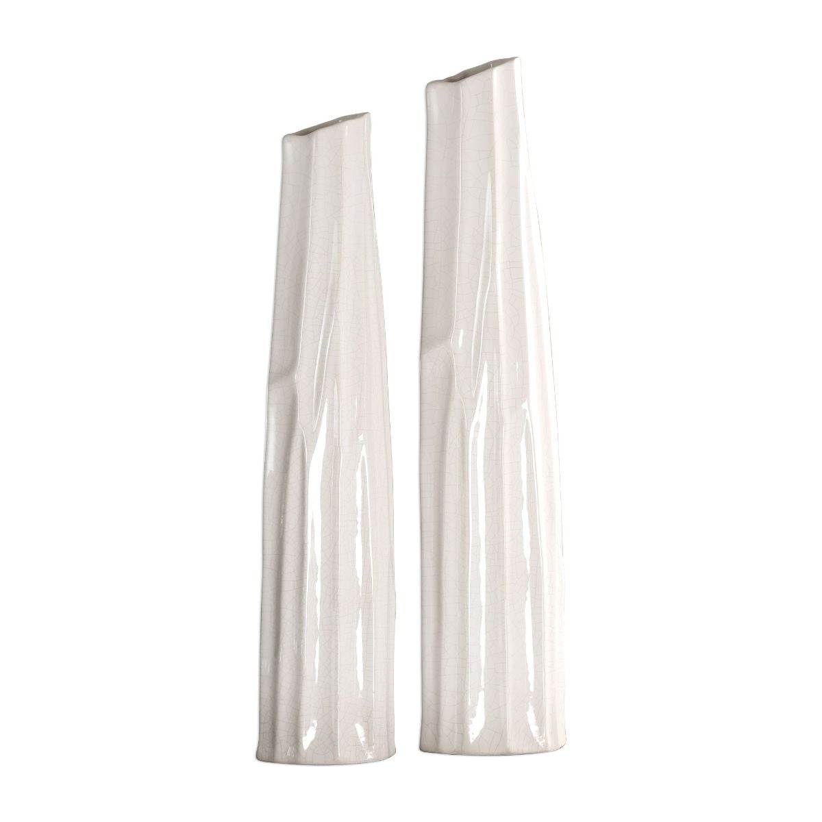 Tall Crackled White Ceramic Decorative Table Vases Set