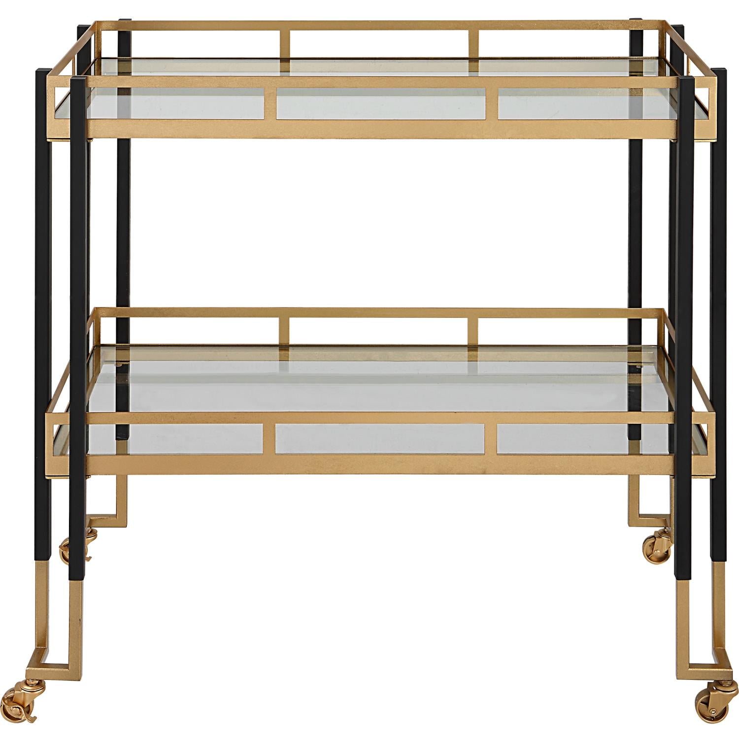 Uttermost Kentmore Contemporary Iron Metal and Glass Bar Cart in Black/Gold
