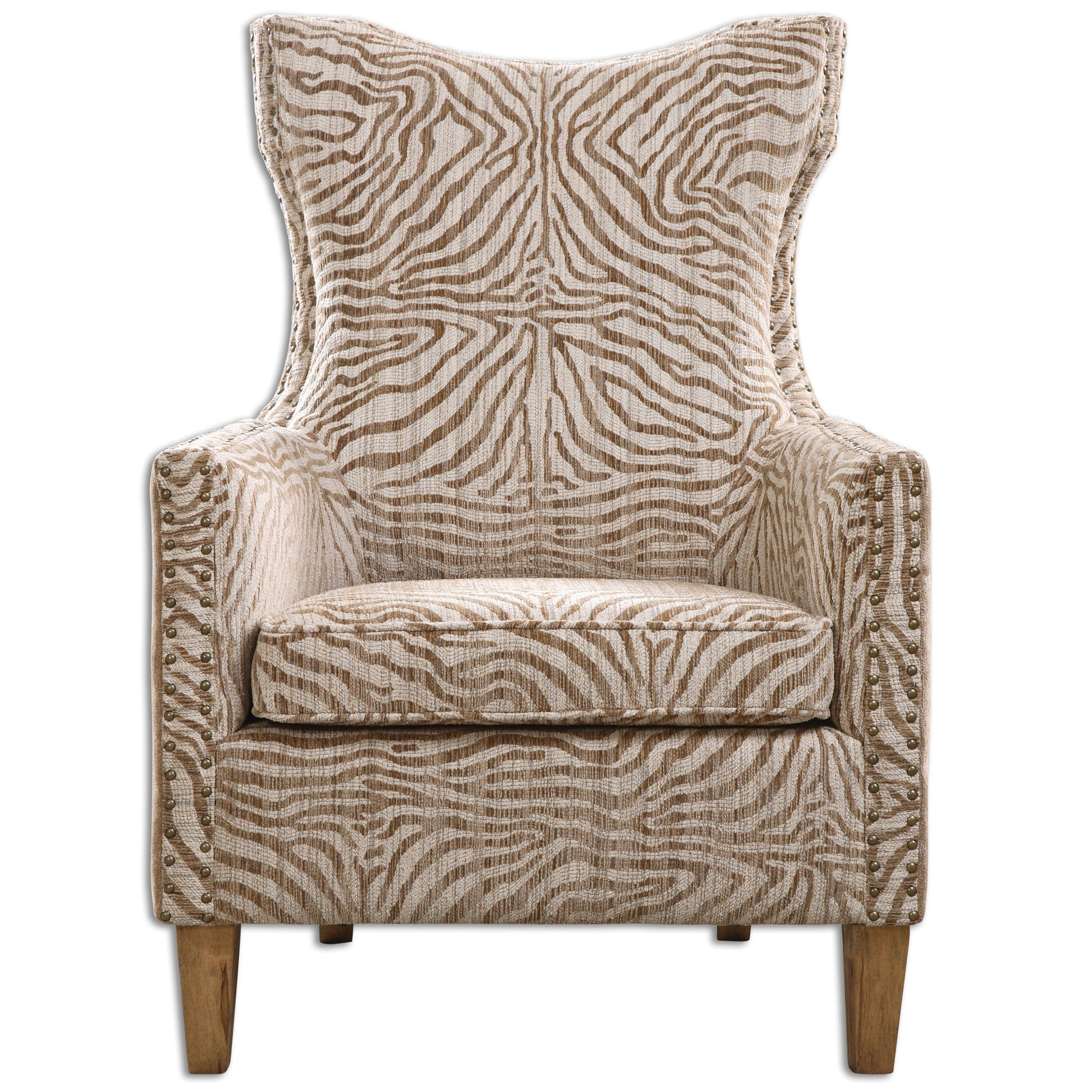 Transitional Wingback Chair in Brown with Nailhead Trim