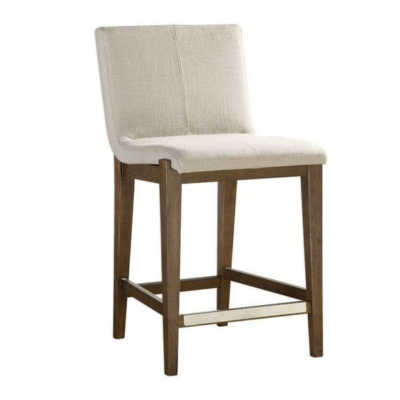 Uttermost Klemens 26" Wood and Fabric Upholstered Counter Stool in Beige/Walnut