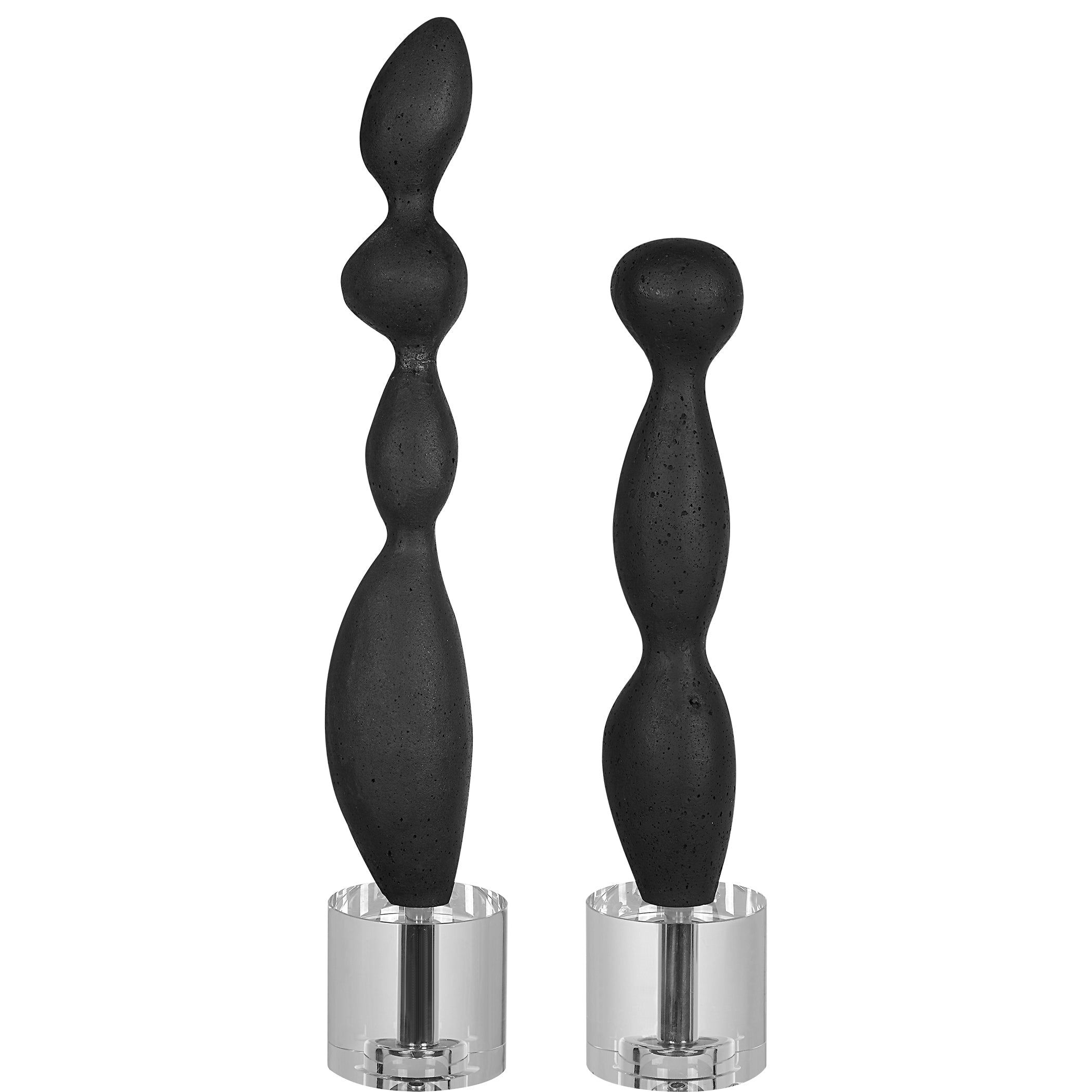 Black Abstract Resin and Crystal Sculptures Set