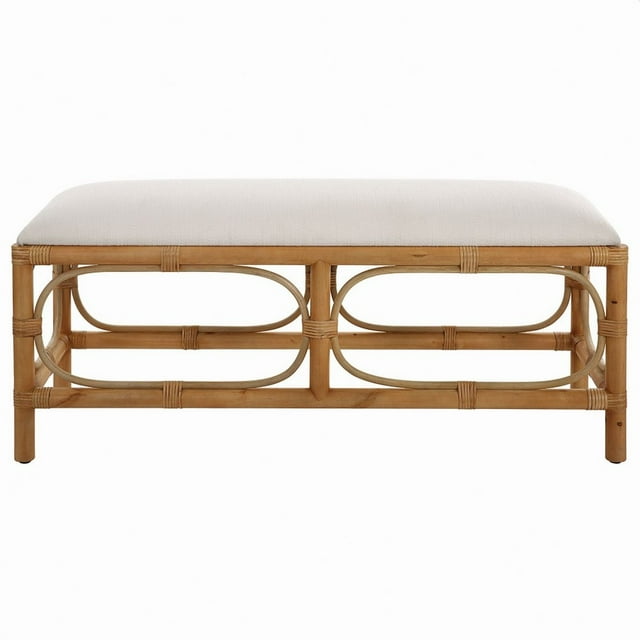 Uttermost Laguna 20.5" Transitional Fabric & Wood Bench in White/Natural