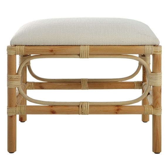Uttermost Laguna Contemporary Pine Wood and Fabric Small Bench in White