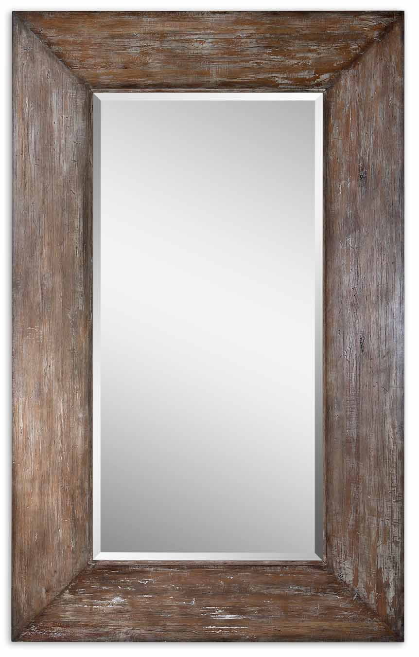 Langford Full-Length Rectangular Wood Mirror in Gray/Brown