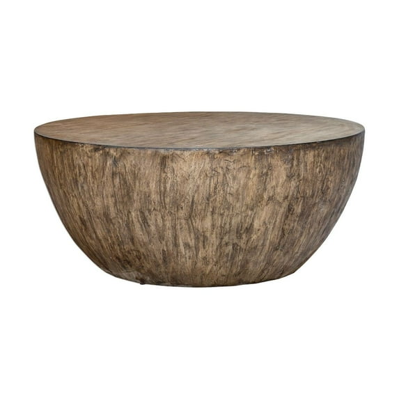 Uttermost Lark Round Transitional Wood Coffee Table in Aged Walnut