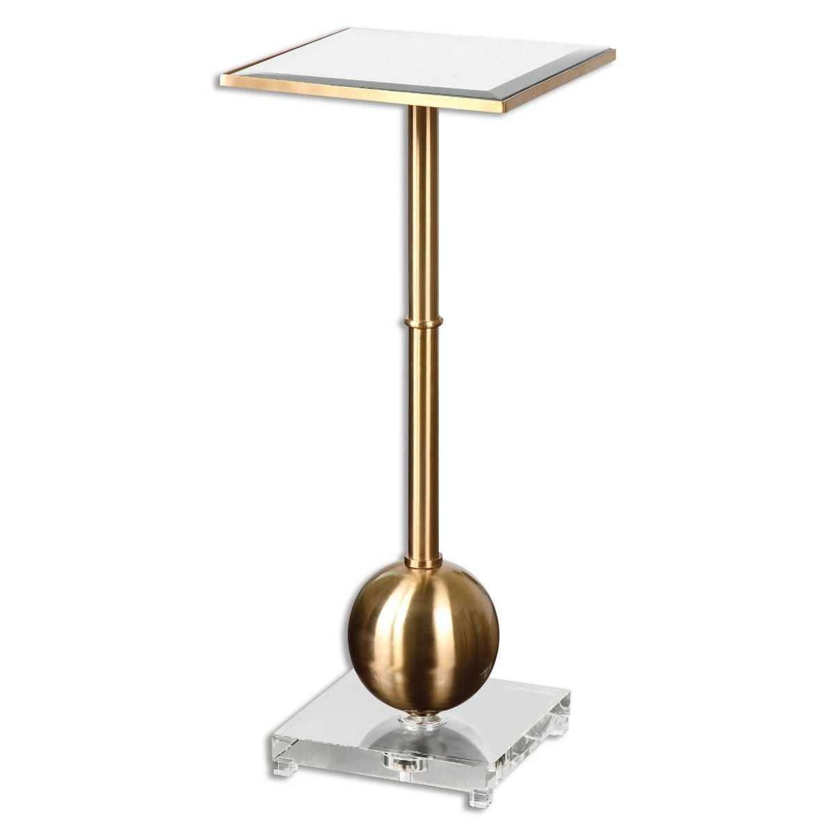 Gold Mirrored Metal and Crystal Square Accent Table