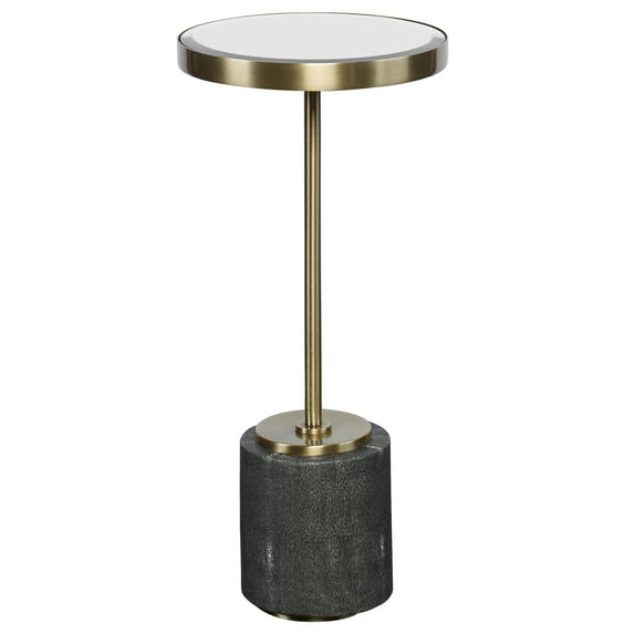 Uttermost Laurier Faux Shagreen Iron and Glass Accent Table in Brass/Gray