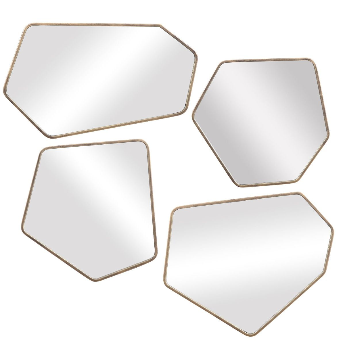 Set of 4 Gold Geometric Wood Mirrors