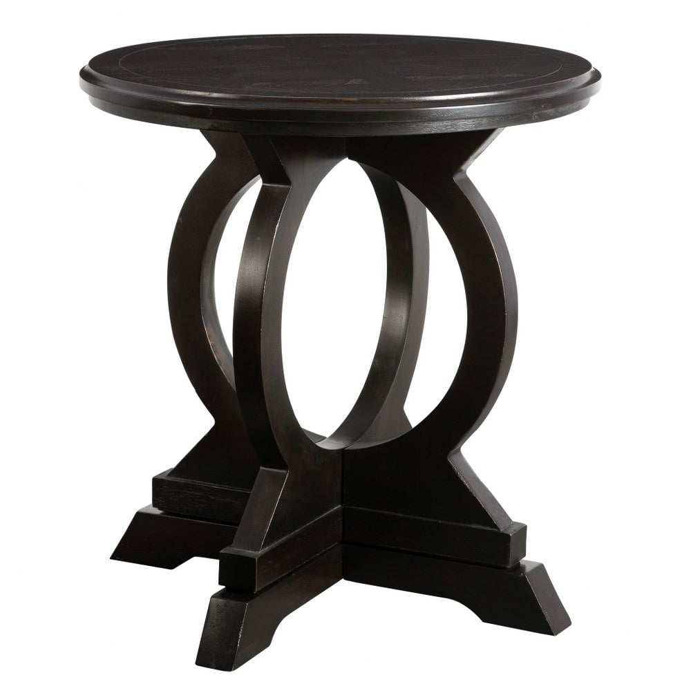 Maiva 24" Round Black Mango Wood Accent Table