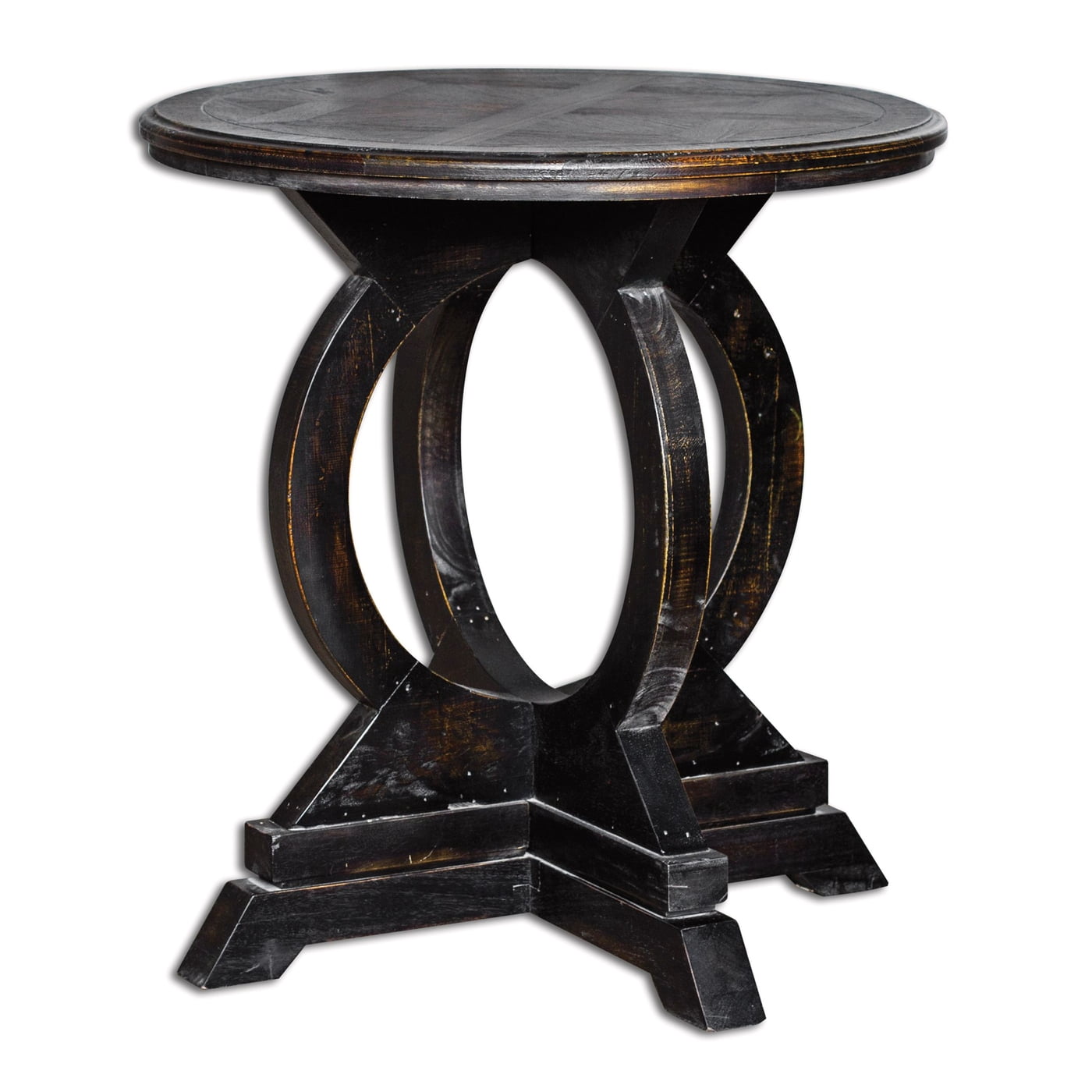 Maiva 24" Round Black Mango Wood Accent Table