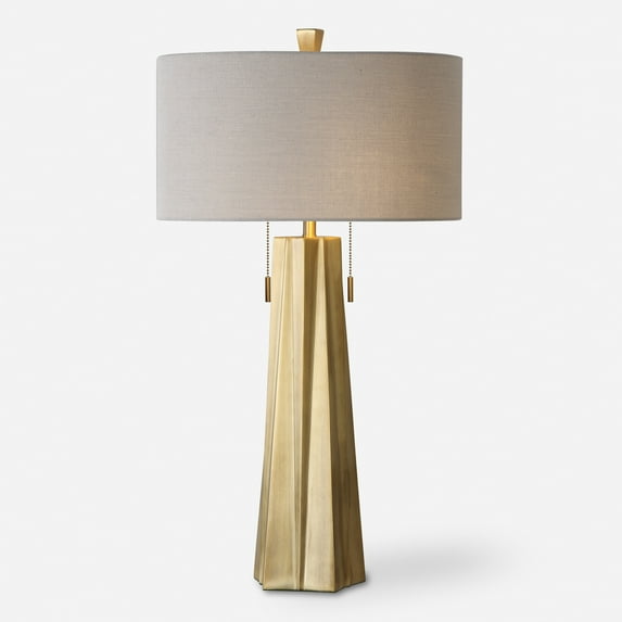 Uttermost Maris Contemporary Steel Table Lamp in Brass and Light Beige