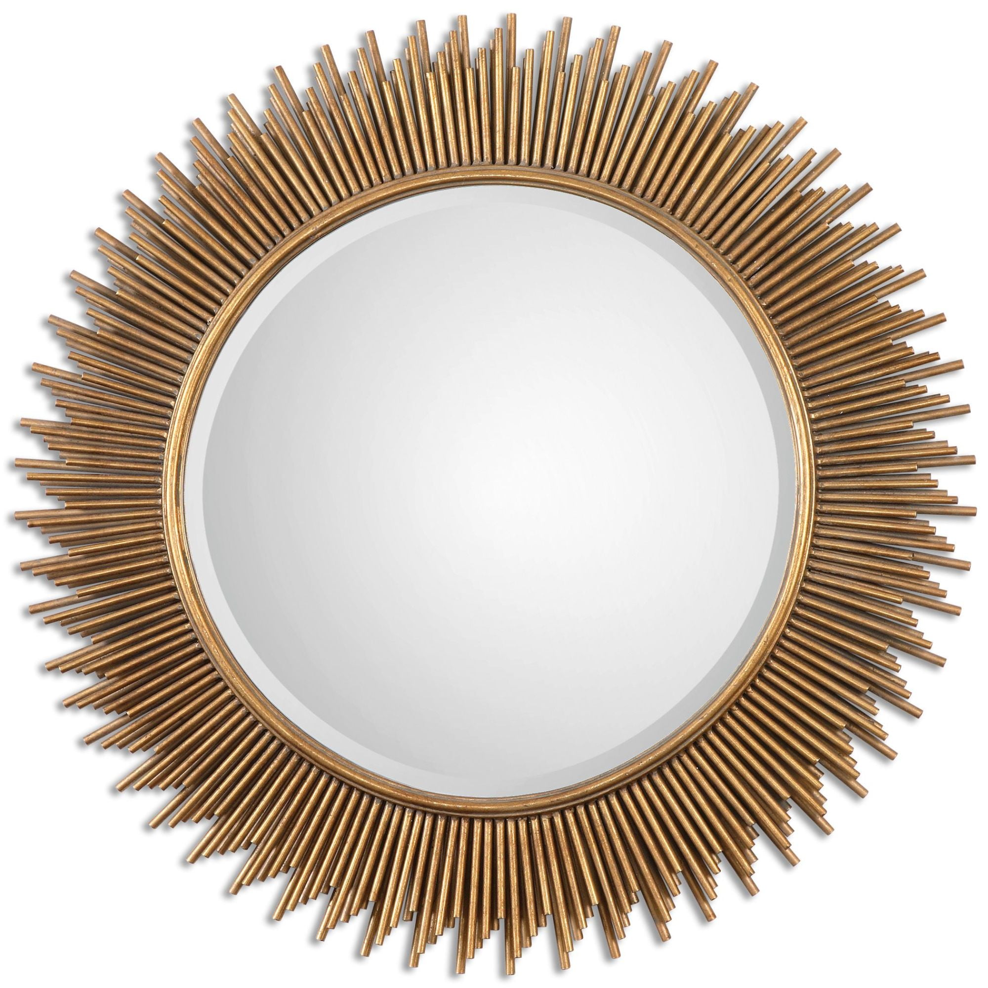 Transitional Sunburst Round Wood & Gold Mirror 36"