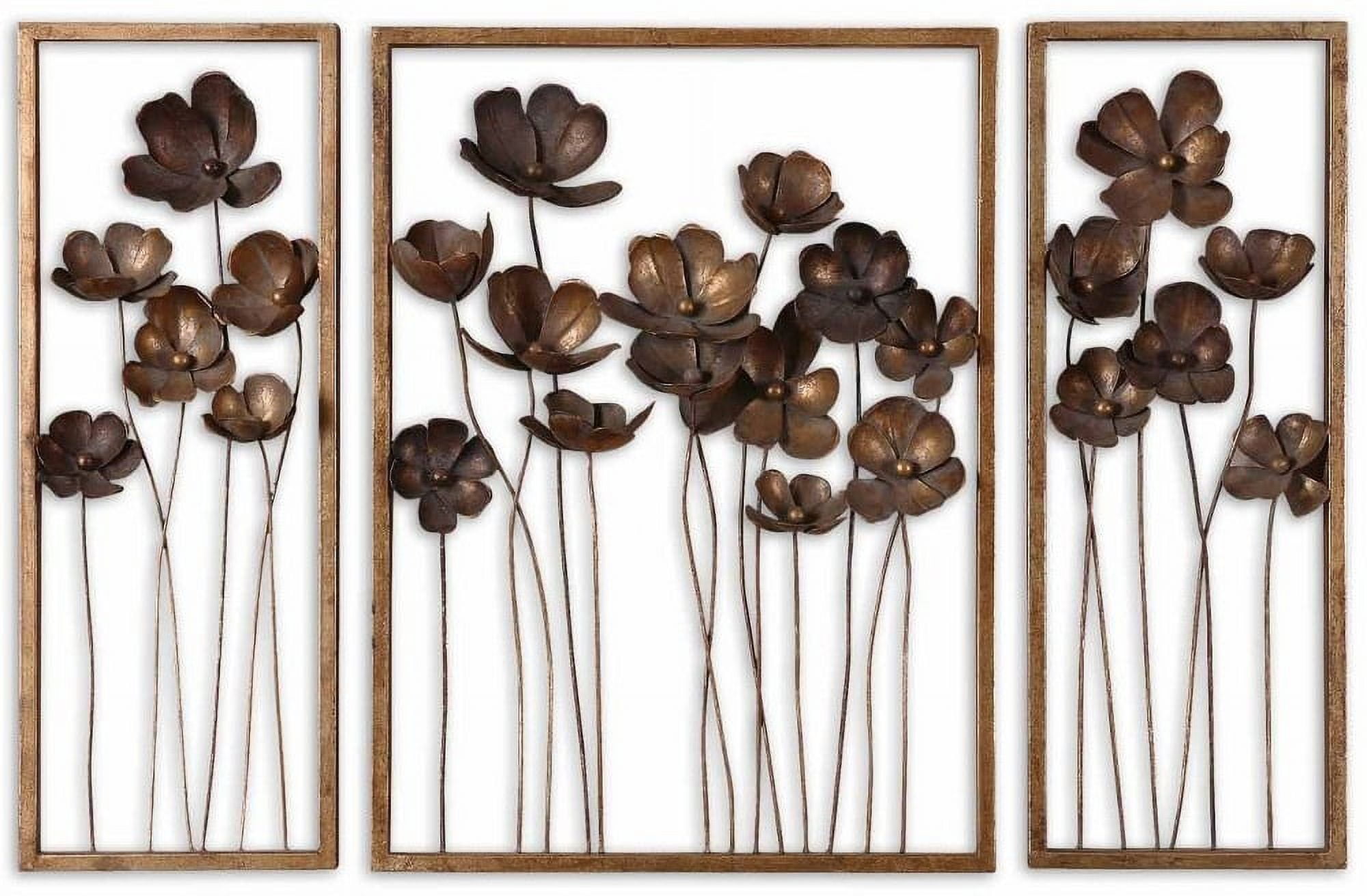 Antiqued Gold Iron Tulip Wall Sculpture Set