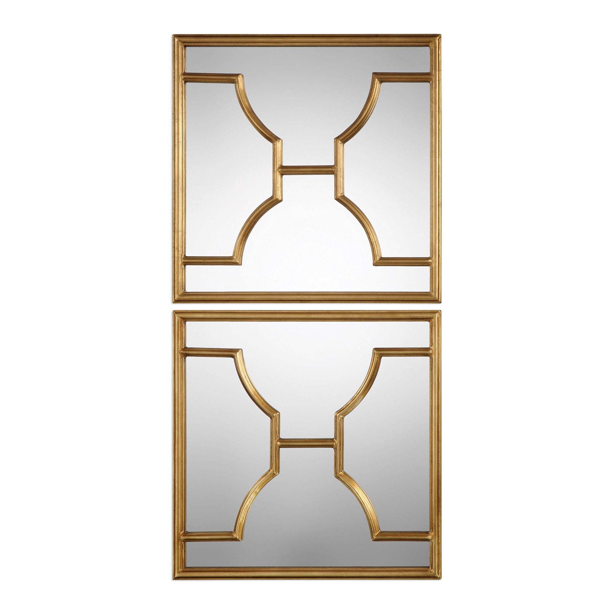 Misa 24" Gold Beveled Glass Square Accent Mirrors, Set of 2