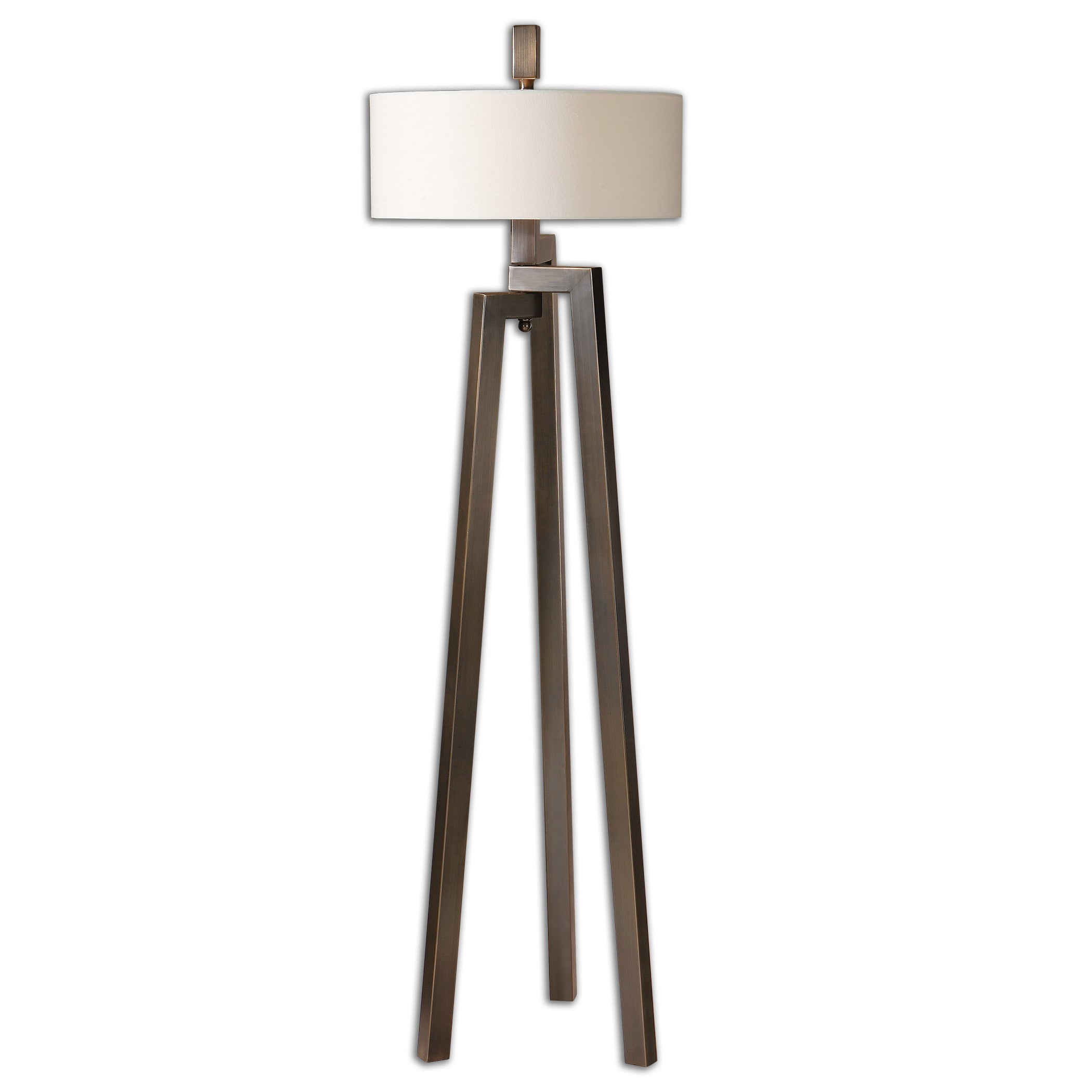 Mondovi Bronze Tripod Floor Lamp with White Linen Shade