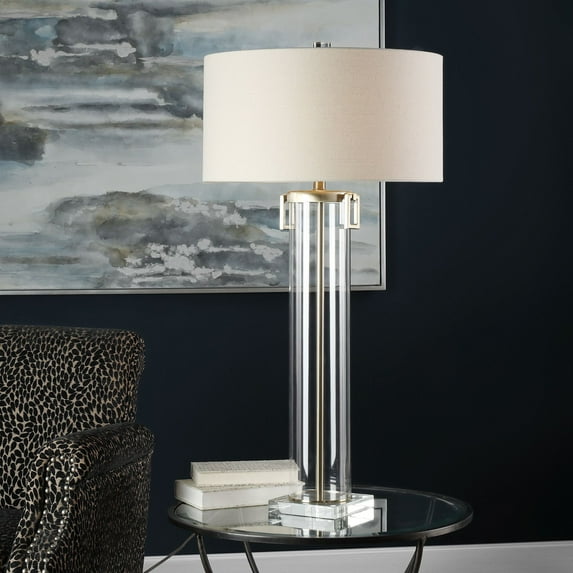Uttermost Monette Steel Crystal Table Lamp in Brushed Nickel and Off White