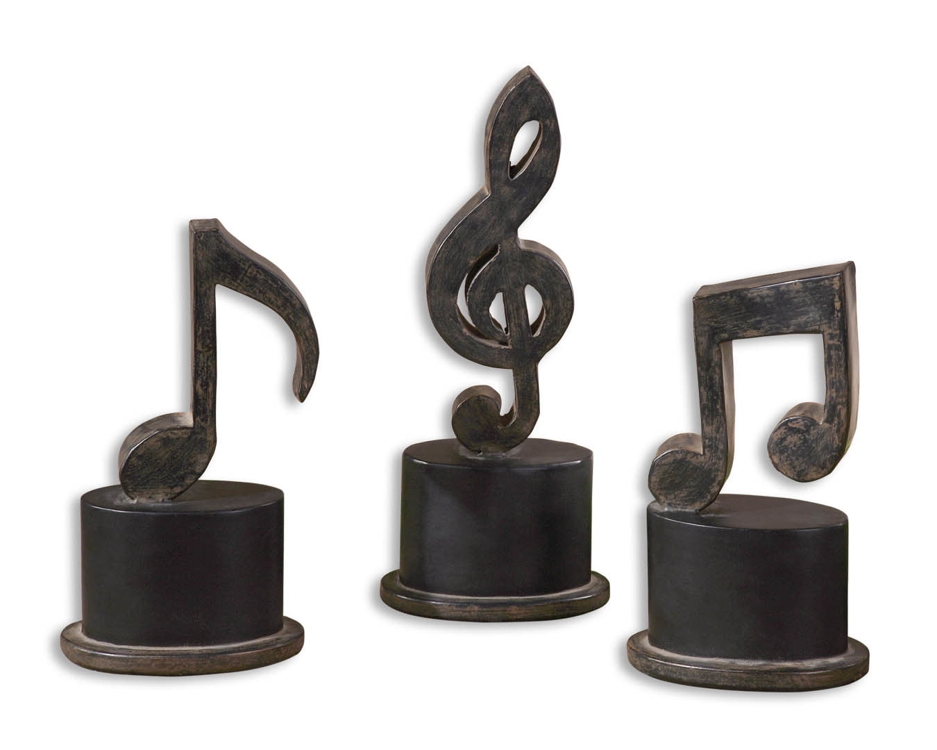 Uttermost Music Notes Metal and MDF Wood Figurines in Aged Black (Set of 3)