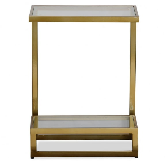 Uttermost Musing Transitional Metal & Glass Accent Table in Brushed Brass/Clear