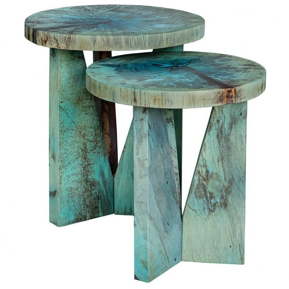 Uttermost Nadette Tamarind Wood Nesting Tables in Blue-green (Set of 2)