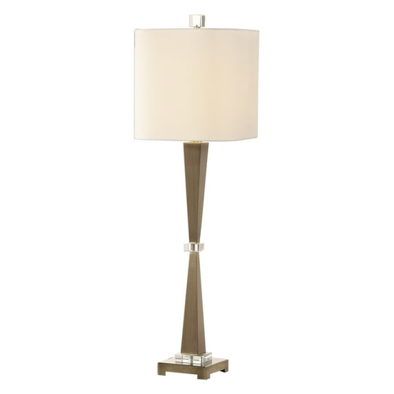 Uttermost Niccolai Steel Crystal Fabric Table Lamp in Antiqued Nickel and White