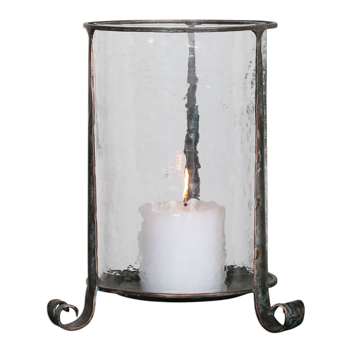 Nicia Tarnished Copper Bronze Candleholder with Hammered Glass Globe