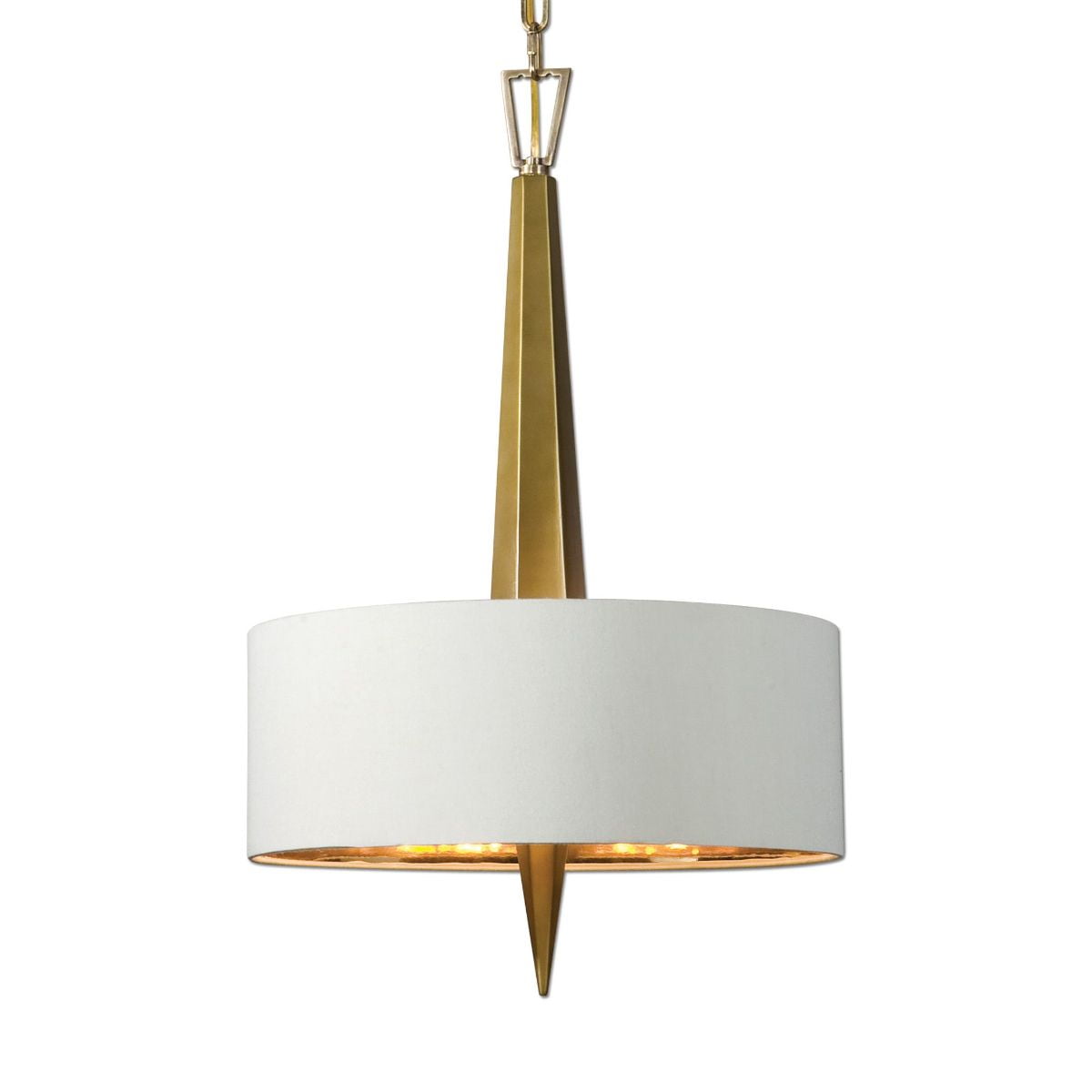 Elegant Warm Gold Drum Chandelier with Beige Linen Shade